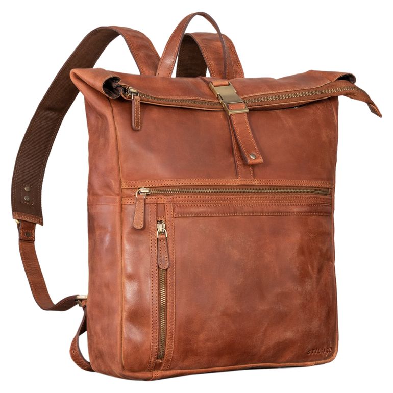 "Leya" Rolltop Rucksack Damen Leder Wasserdicht, Laptop-Fach 15.6 | 16 | 17 Zoll