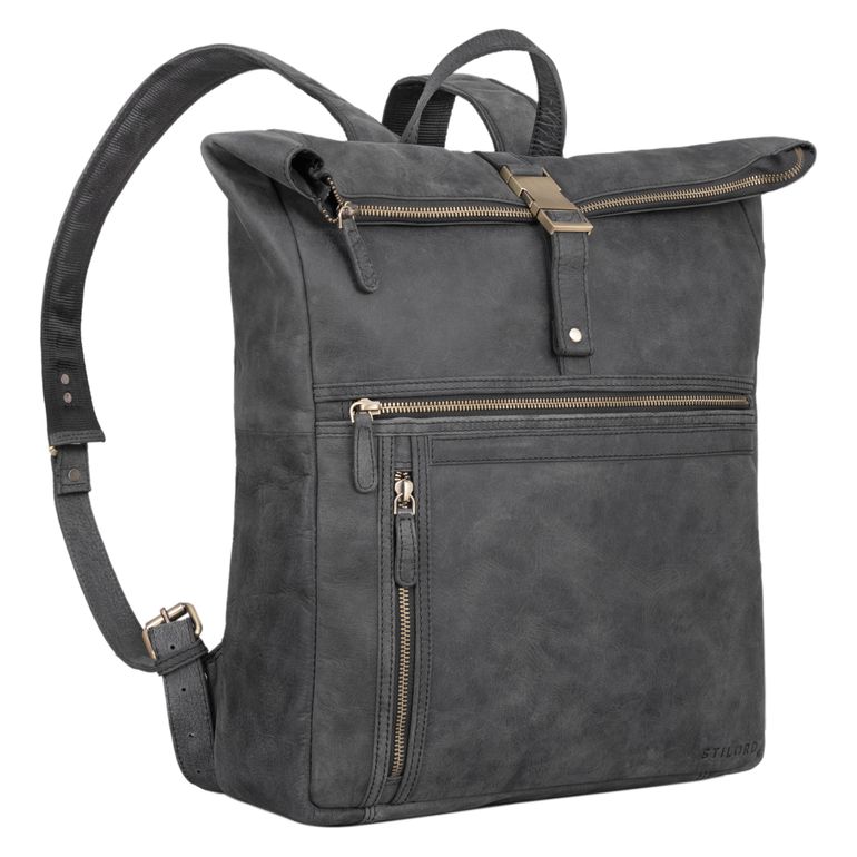 "Leya" Rolltop Rucksack Damen Leder Wasserdicht, Laptop-Fach 15.6 | 16 | 17 Zoll