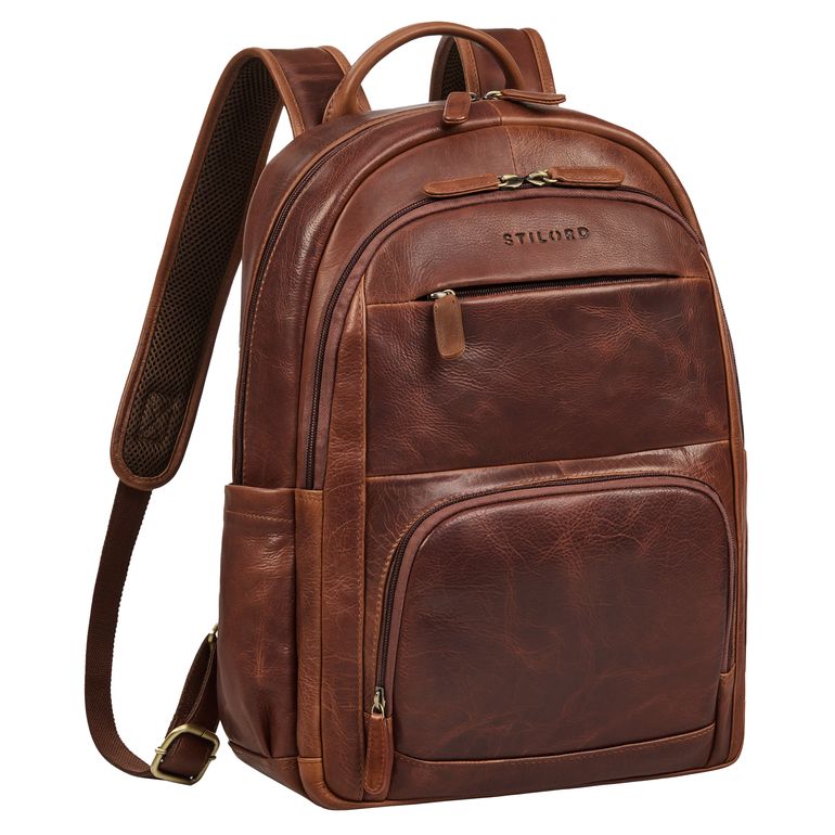 laptop rucksack herren groß leder cognac