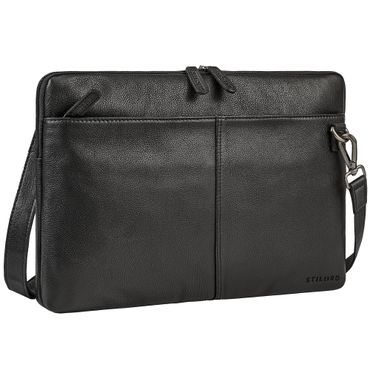 "Graham" Schmale Echtleder Laptoptasche 15.6 Zoll mit abnehmbaren Gurt Schlanke Vintage Laptoptasche 15.6 Zoll Leder Schwarz mit abnehmbaren Schultergurt