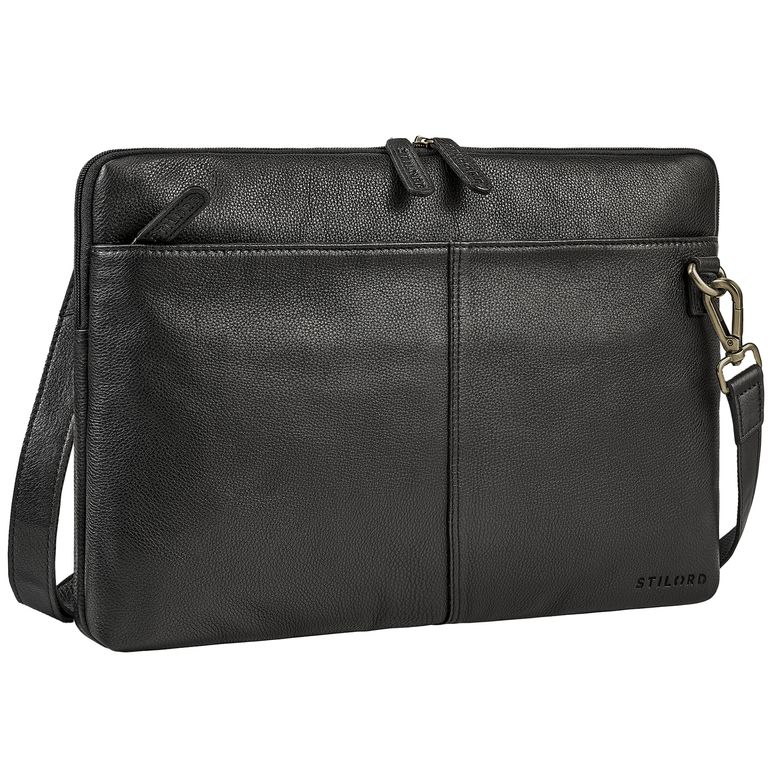 Schlanke Vintage Laptoptasche 15.6 Zoll Leder Schwarz mit abnehmbaren Schultergurt Schlanke Vintage Laptoptasche 15.6 Zoll Leder Schwarz mit abnehmbaren Schultergurt