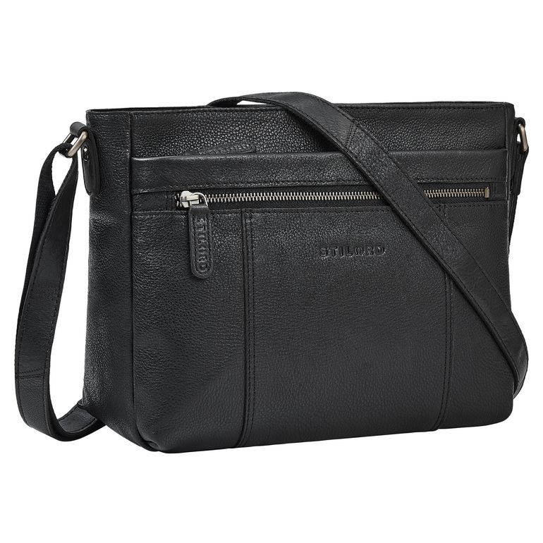 Schwarze Mittelgroße Ledertasche Damen für 13 Zoll Tablet