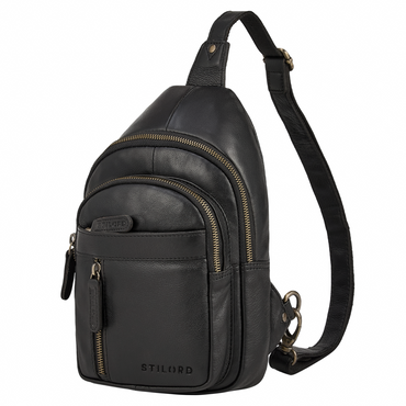 Sling Bag Herren Leder Schwarz Herrentasche zum umhängen