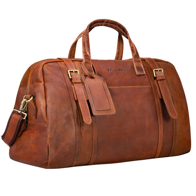 Kleine Vintage Reisetasche Echtleder Cognac für Herren und Damen 