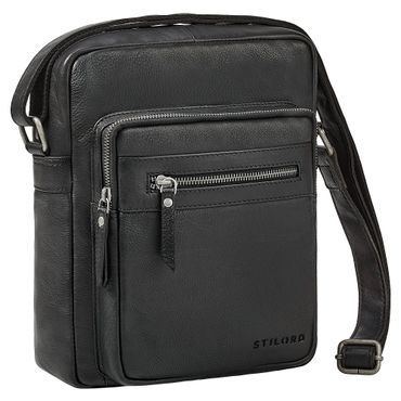 Schwarze Schultertasche Herren klein Leder
