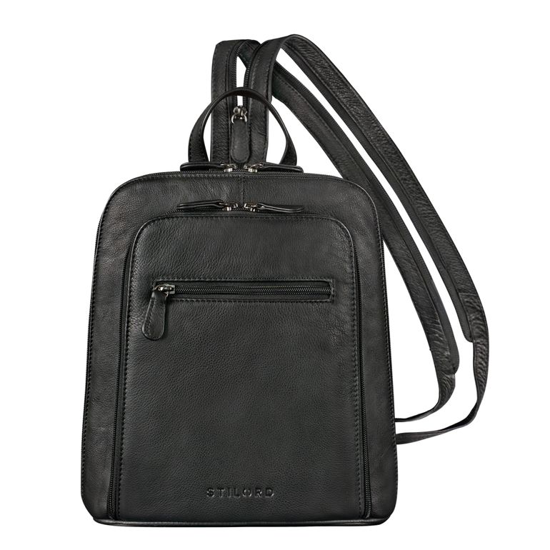 Kleiner schwarzer City Rucksack Damen Leder 