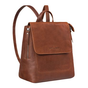 "Anisa" Kleiner Rucksack Damen Leder mit vielen Fächern Lederrucksack Klein cognac für Damen