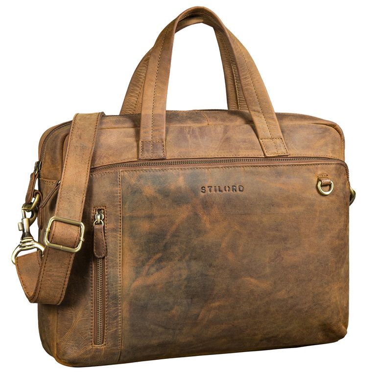 Braune Premium Leder Aktentasche Herren Laptoptasche 15 Zoll Ledertasche DIN A4 Mit Griff & Schultergurt