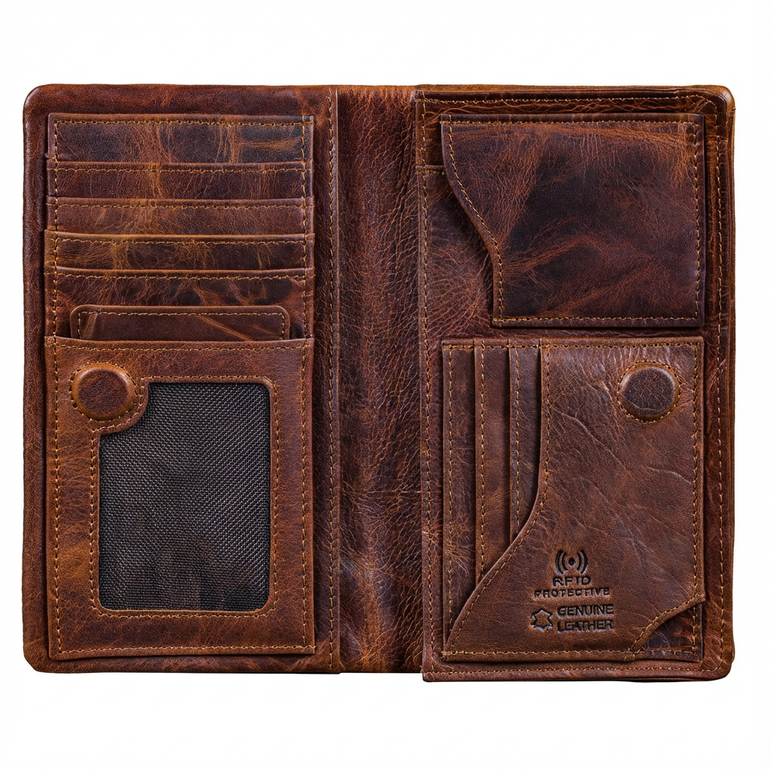 XL Leder Portemonnaie Herren Cognac Lang Hochformat mit Münzfach RFID Schutz, für 11 Karten XL Leder Portemonnaie Herren Cognac Lang Hochformat mit Münzfach RFID Schutz, für 11 Karten