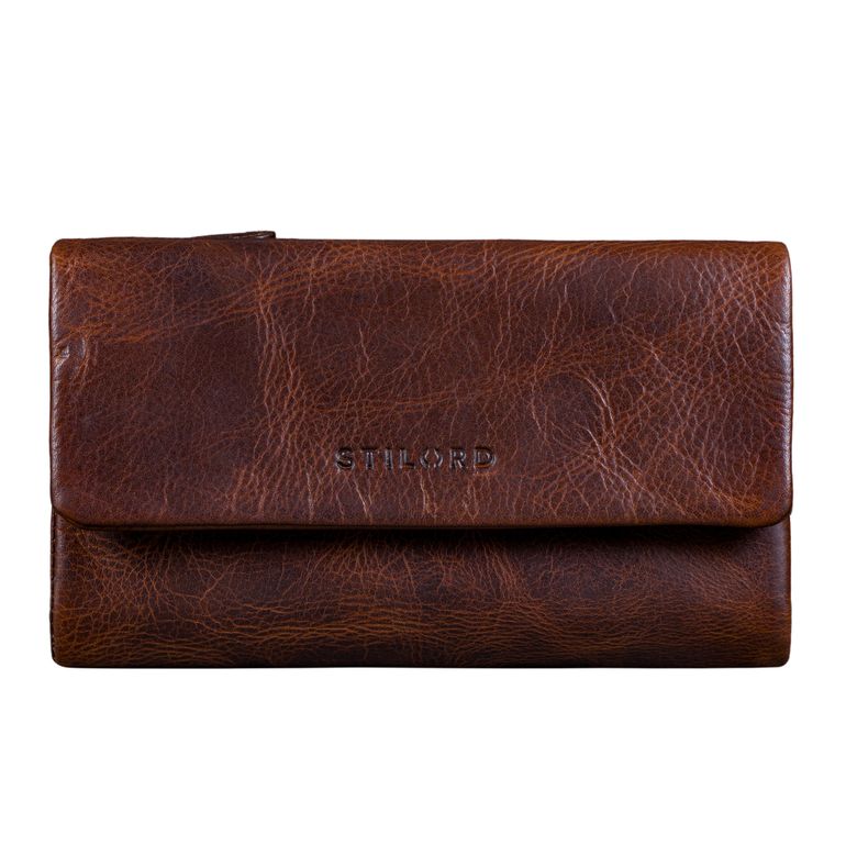 "Elara" Aufklappbare XL Geldbörse Damen Leder mit zwei Münzfächer