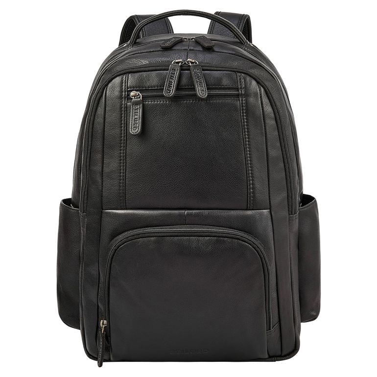  Großer Business Rucksack Herren Leder Schwarz mit Laptopfach 16 Zoll 