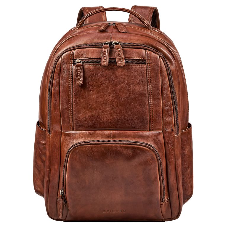  Großer Business Rucksack Herren Leder Cognac mit Laptopfach 16 Zoll 