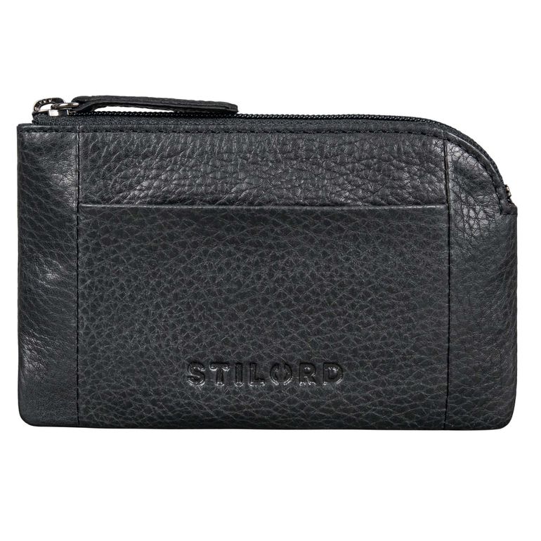 Schwarzes Schlüsselmäppchen Leder mit Extra Münzfach, Reißverschluss, RFID Schutz