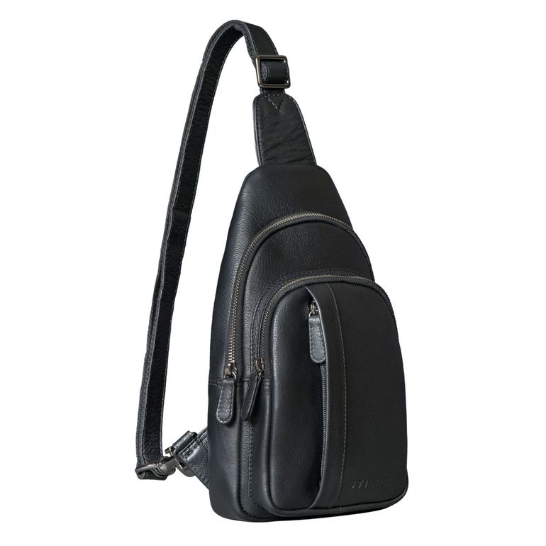 Schwarze Sling Bag Herren Leder Groß mit Karabiner & Anti Diebstahl Fach Schwarze Sling Bag Herren Leder Groß mit Karabiner & Anti Diebstahl Fach