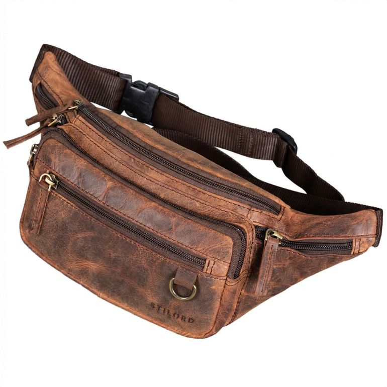 "Robin" Premium Bauchtasche Herren Leder mit 6 Reißverschlussfächern "Robin" Premium Bauchtasche Herren Leder mit 6 Reißverschlussfächern