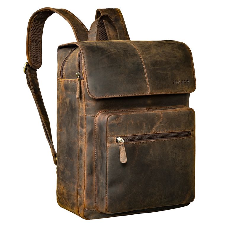 "Sangro" Rucksack Herren Leder Laptoprucksack 15,6-16 Zoll mit 2 Laptopfächern "Sangro" Rucksack Herren Leder Laptoprucksack 15,6-16 Zoll mit 2 Laptopfächern