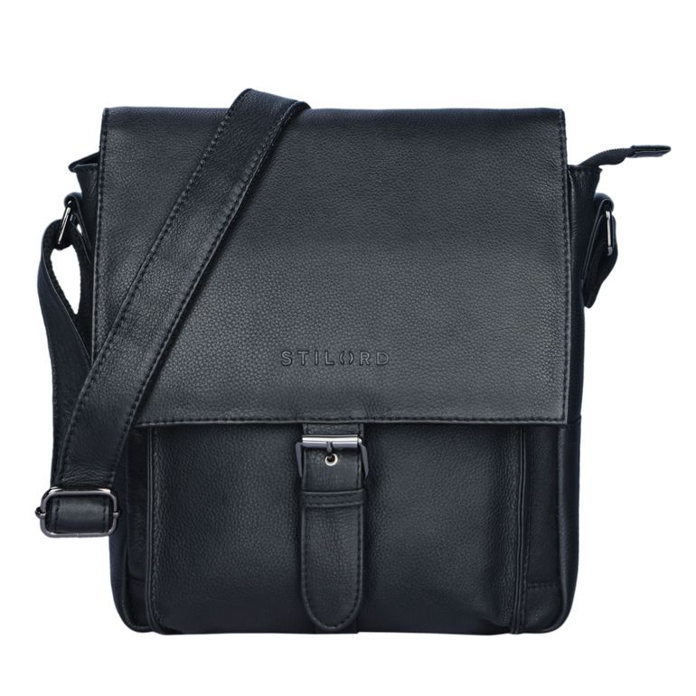 Leder Messenger Tasche schwarz